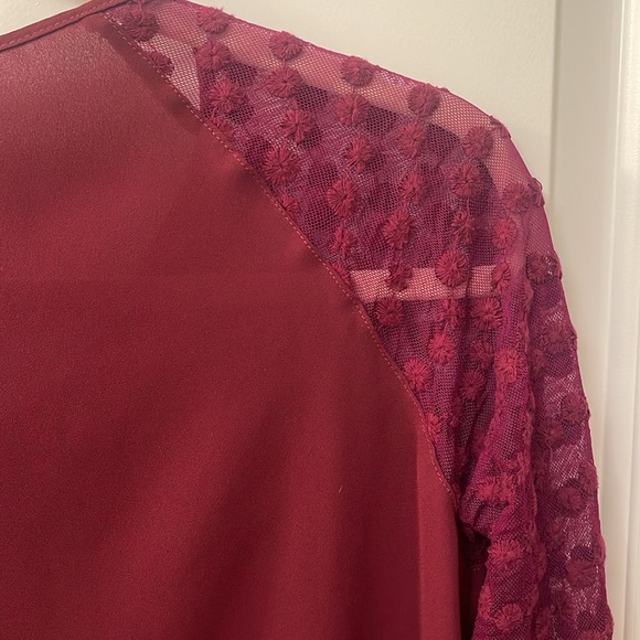 ADRIANNa PAPELL Blouse/Burgundy/Lace long Sleeve/scoop Neck/Pull over - Picture 7 of 10